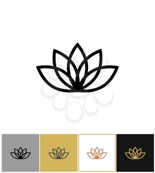 Lotus icon line style, lotos calm and harmony pictogram on gold, black and white backgrounds vector illustration