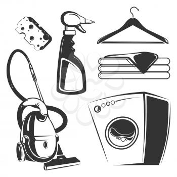 Cleaning, washing, housework objects isolated on white background. Vector illustration
