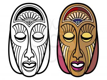 African, mexican, indian tribal masks of set isolated on white background. Vector illustration