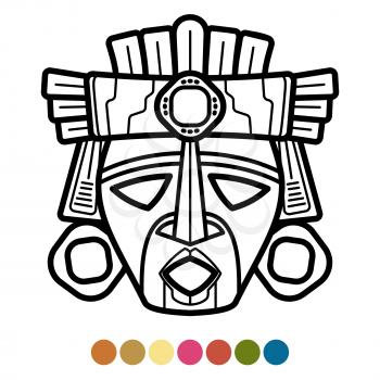 Coloring atzec, african, mexican mask with color samples. Vector illustration