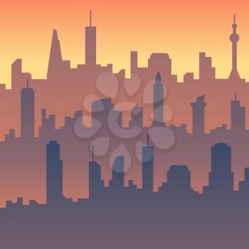 Urban cityscape. Cartoon city skyline vector silhouette. Cityscape sky line, architecture illustration