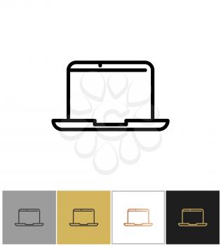 Laptop icon, professional notebook computer symbol on white and black backgrounds. Vector illustration