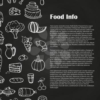 Blackboard food poster with hand drawn popular products and dishes. Vector illustration