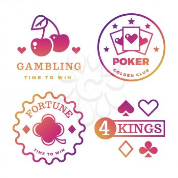 Bright gambling, casino, poker royal tournament, roulette vector labels isolated on white background illustration