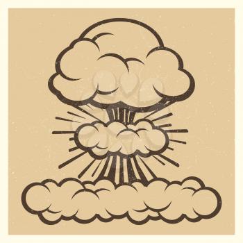 Big explosion sketch drawing vintage element isolated on background. Vector illustration