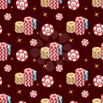 Casino seamless pattern background with casino chip and stars. Vector illustration
