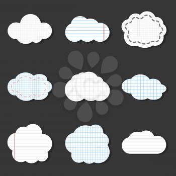 Lined cloud vector icons of set. School stickers notebook style illustration