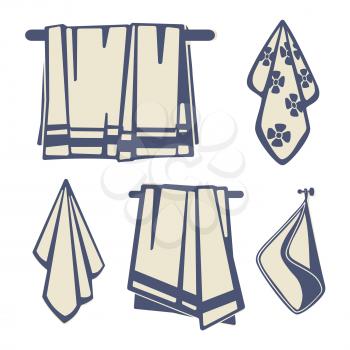 Bathrooms textile, towels icons vector set isolated on white background