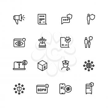Gdpr line icons. Privacy policy, digital business information safety and new internet standards vector symbols. Illustration of confidential and safety web protection
