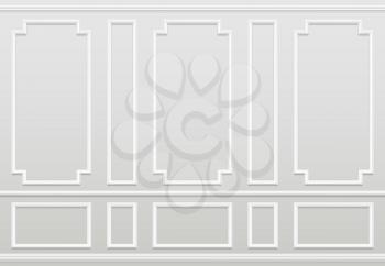 Empty white wall. Moulding panels classic home decoration. Living room vector interior. Illustration of wall plaster panel, architecture interior
