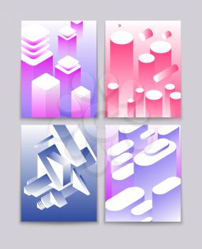 Abstract 3d shapes. Cool gradient isometric shapes technologic futuristic backgrounds. Vector modern book covers. Illustration of color geometric isometric card and brochure design
