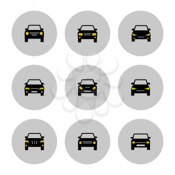 Front view cars icon with yellow lights isolated on white. Vector illustration