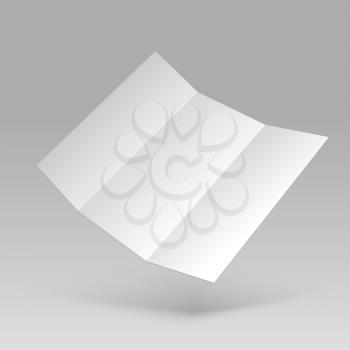 Flyer mockup. Blank white folded paper letterhead. 3d leaflet card vector template. Illustration of empty 3d white paper flyer