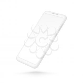 White smartphone mockup. Realistic 3d cellphone with blank screen. Vector modern phone template isolated on white background. Illustration of cellphone smartphone, device 3d screen