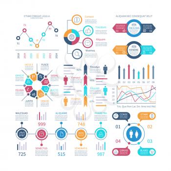 Infographic charts. Infochart elements, marketing chart and graphs, bar diagrams. Step and option process graph and timeline vector set. Illustration of chart and graph bar, infographic and infochart