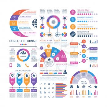 Infographic template. Financial investment graphs, process timeline organization flowchart. Infographics vector elements for report. Illustration of process timeline financial, diagram infochart