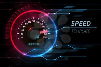 Speed motion line vector abstract tech background with car racing speedometer. Fast auto race, sport drive illustration