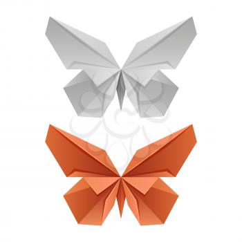 Vector paper japanese butterflies for logo, print, design isolated on white. Vector illustration