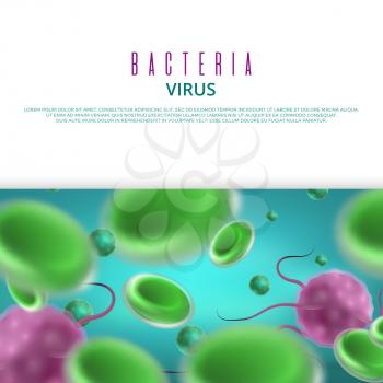 Vector bacteria viruses banner or poster template. Healthcare medical flyer template illustration