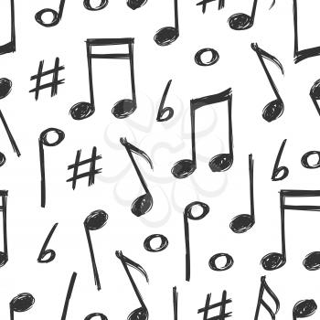 Hand drawn music notes seamless pattern background design. Vector illustration