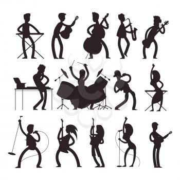 Vector muscian silhouettes isolated on white background. Concert and performance musical jazz illustration