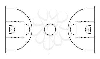 Basketball court line vector background. Outline basketball sports field for game background area illustration