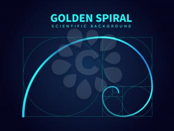 Mathematics formula of fibonacci spiral. Golden ratio section rule. Vector abstract background. Golden section spiral, proportion math illustration