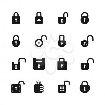 Open and closed padlock icons. Lock, security and password vector isolated symbols. Open lock, safety protection illustration