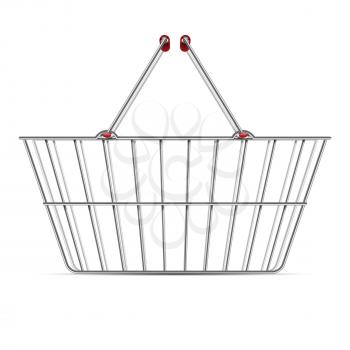 Realistic empty supermarket shopping metal basket with handles vector illustration isolated on white background. Basket cart for sale purchase in market