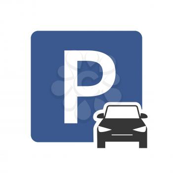 Parking zone vector icon with car symbol top view. Parking transport area, symbol roadsign for regulation automobile illustration