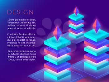 Abstract poster banner or background design with 3D colorful shapes pyramid. Vector illustration
