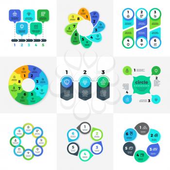 Business infographic option charts with marketing icons. Workflow layout, diagram, annual report with steps and processes vector set. Illustration of workflow business step visualization structure