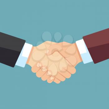 Robust handshake of businessmen. Business team, agreement and big deal vector flat concept. Handshake businessman, business people meeting illustration