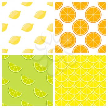 Citrus fruits bright vector seamless pattern. Set of color background with lemon and orange illustration