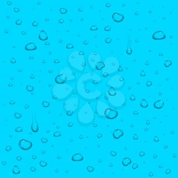 Realistic vector water drops blue background. Liquid aqua droplet illustration