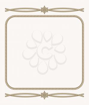 Nautical vector frame with ropes. Vintage frame from cord illustration
