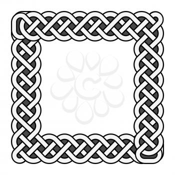 Square celtic knots vector medieval frame in black and white. Traditional ethnic irish knot border illustration
