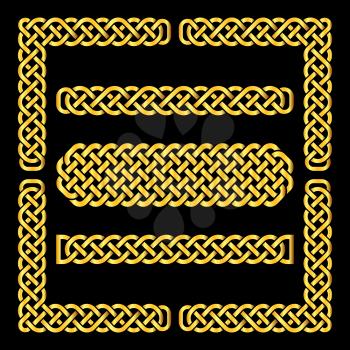 Golden celtic knots vector borders and corner elements. Element ethnic frame illustration