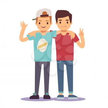 Adult guys, men, two best friends. Friendship vector concept. Happy friends two man, illustration of friendly hug