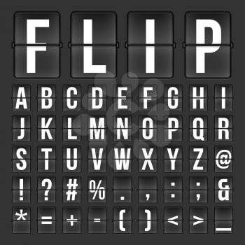 Flip countdown digital calendar clock numbers and letters. vector alphabet, font, airport board arrival symbols. Design of alphabet for airport panel illustration