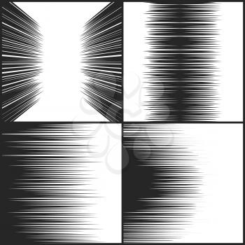 Speed line comic book texture, horizontal motion lines vector set. Monochrome texture speed power striped, illustration of effect line speed