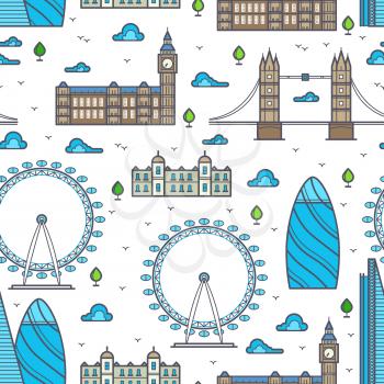 Line London bridges, skylines and sights seamless pattern. Vector illustration