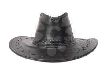 Black leather cowboy's hat isolated on white background