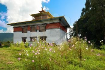 Indian buddhistic temple with colorful painting walls