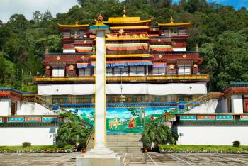 Traditional indian buddhistic monastery. In India, state Sikkim