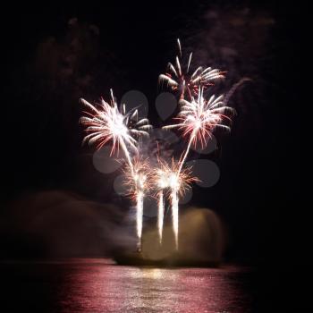 Colorful fireworks on the black sky background