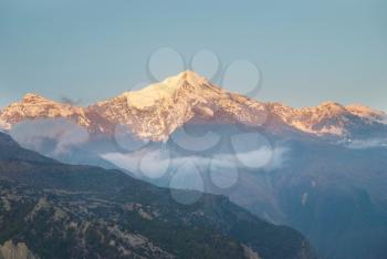 Sunrise at the mountain Annapurna South, Nepal