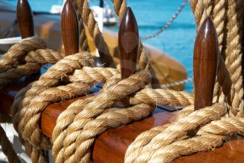 Yacht's ropes and tackles- marine rigging equipment.