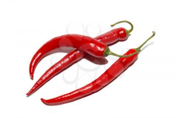 Red hot chili peppers isolated on white.