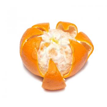 Skinned orange mandarin isolated on white background.